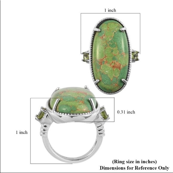 Mojave Green Turquoise/Peridot Earrings/ Ring Set 925 -  14K Goldplated. - Picture 12 of 17